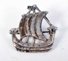 A Silver Brooch in the form of a Viking Longboat by W H Darby & Sons. Hallmarked Birmingham 1955.