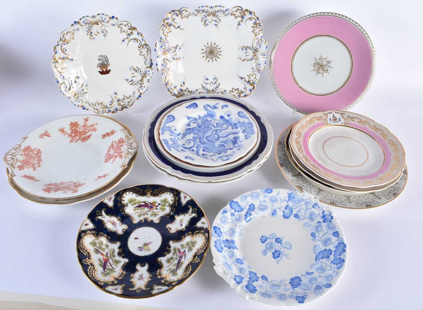 A COLLECTION OF 19TH CENTURY ENGLISH PORCELAIN PLATES in various forms and sizes. Largest 26.5 cm