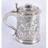 A FINE EDWARDIAN SILVER REPOUSSE STEIN. London 1908. 23 cm x 22 cm.