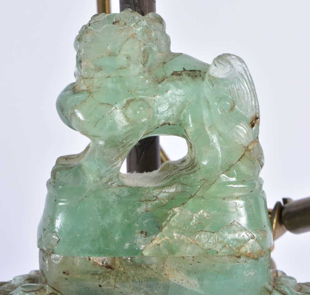 A LARGE 19TH CENTURY CHINESE CARVED GREEN QUARTZ VASE AND COVER LAMP Qing. 50 cm high. - Image 2 of 7