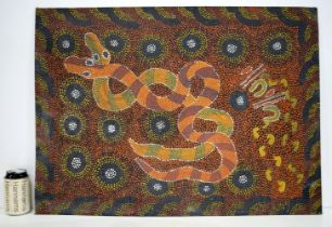 A framed Australian Aboriginal Dot art oil on canvas 55 x 76 cm