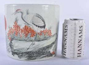 A CHINESE PORCELAIN CRANE BRUSH POT BITONG possibly Republican period. 15 cm x 17 cm.