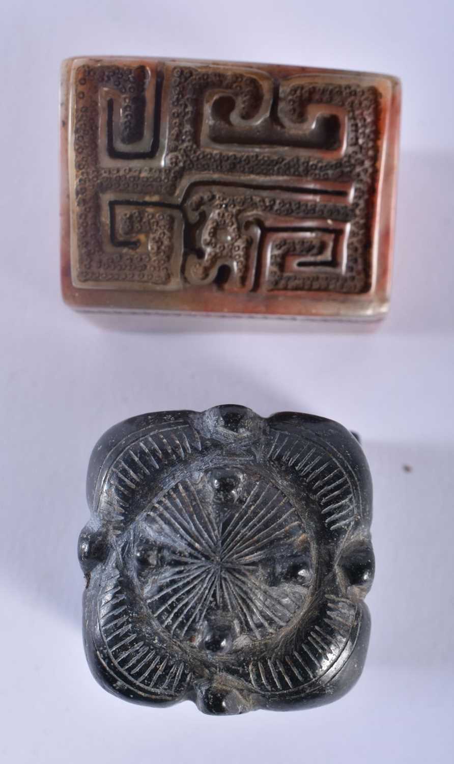 A 19TH CENTURY CHINESE CARVED STONE SEAL Qing, together with another C1900 stone multi head - Image 4 of 5