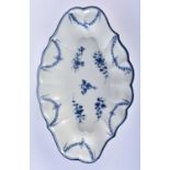 A LARGE 18TH CENTURY CAUGHLEY BLUE AND WHITE PORCELAIN DISH bearing unusual impressed Salopian marks