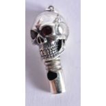 A Silver Skull Whistle Pendant. Stamped 925 Sterling, 4.9cm x 1.6 cm x 1.8 cm, weight 16.4g