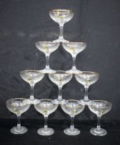 A collection of Babycham glasses 10 cm (10).