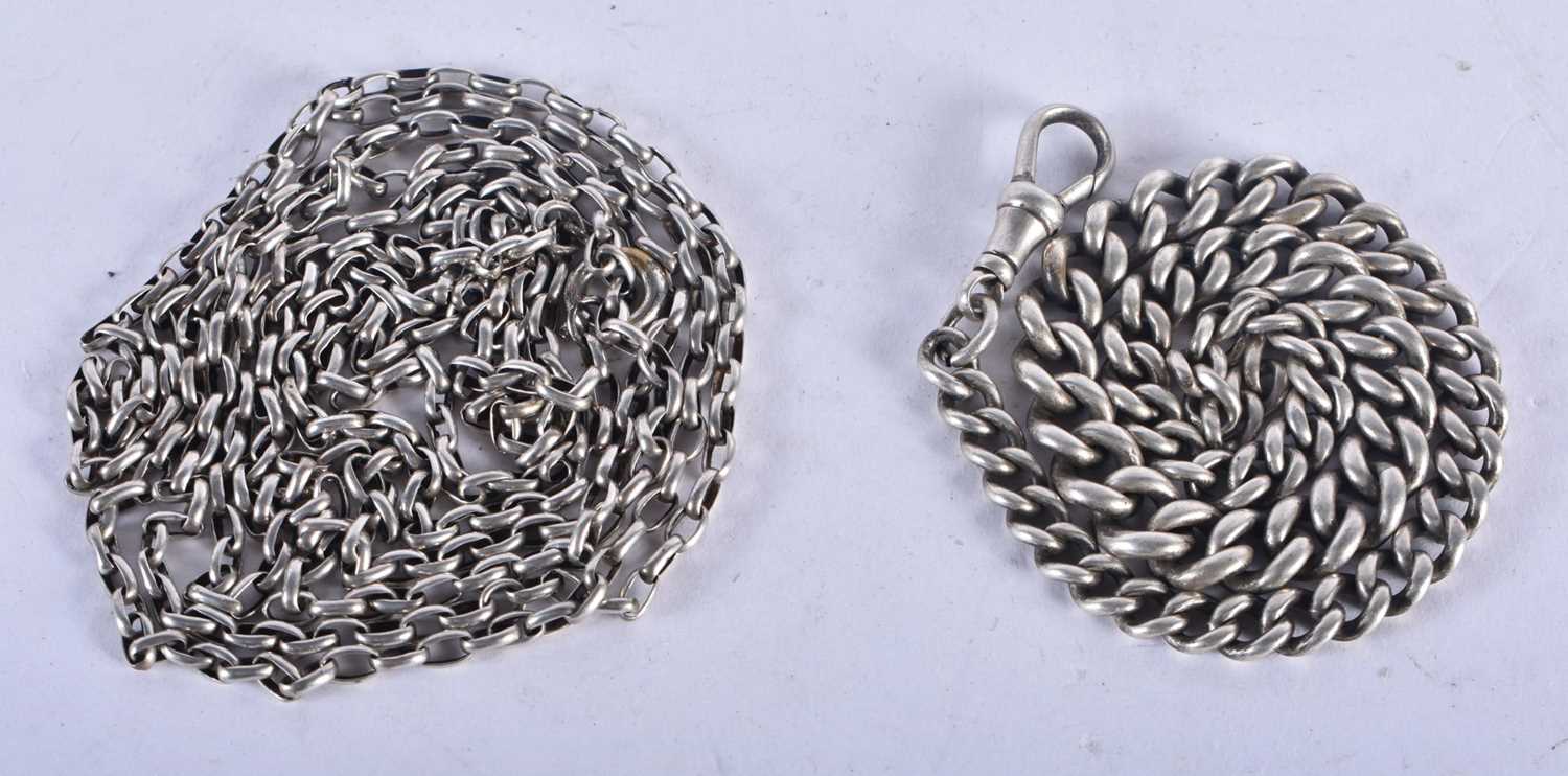 A Sterling Silver Watch Chain, Stamped Sterling together with another chain. Silver chain 31 cm long