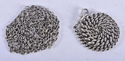 A Sterling Silver Watch Chain, Stamped Sterling together with another chain. Silver chain 31 cm long