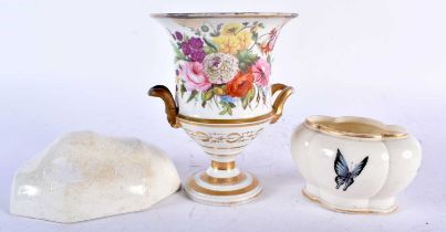 AN EARLY 19TH CENTURY ENGLISH PORCELAIN URN FORM VASE together with a Derby Aesthetic Movement
