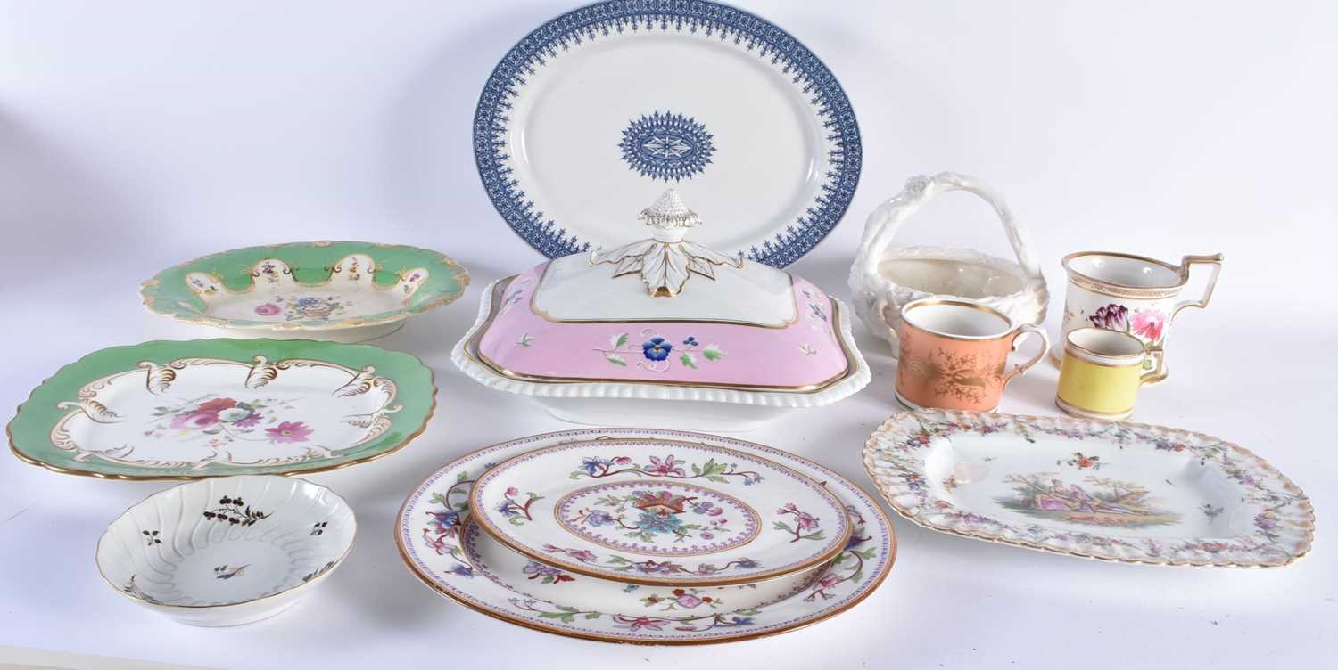 A GROUP OF 19TH CENTURY ENGLISH & CONTINENTAL PORCELAIN WARES including a blanc de chine basket.