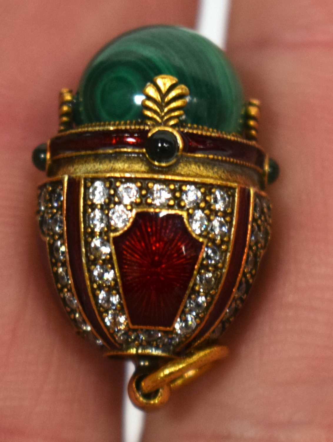 A Continental Silver Gilt, Enamel and Malachite Egg Pendant. Stamped 84, 2.6 cm x 1.7cm, weight 10. - Image 7 of 11