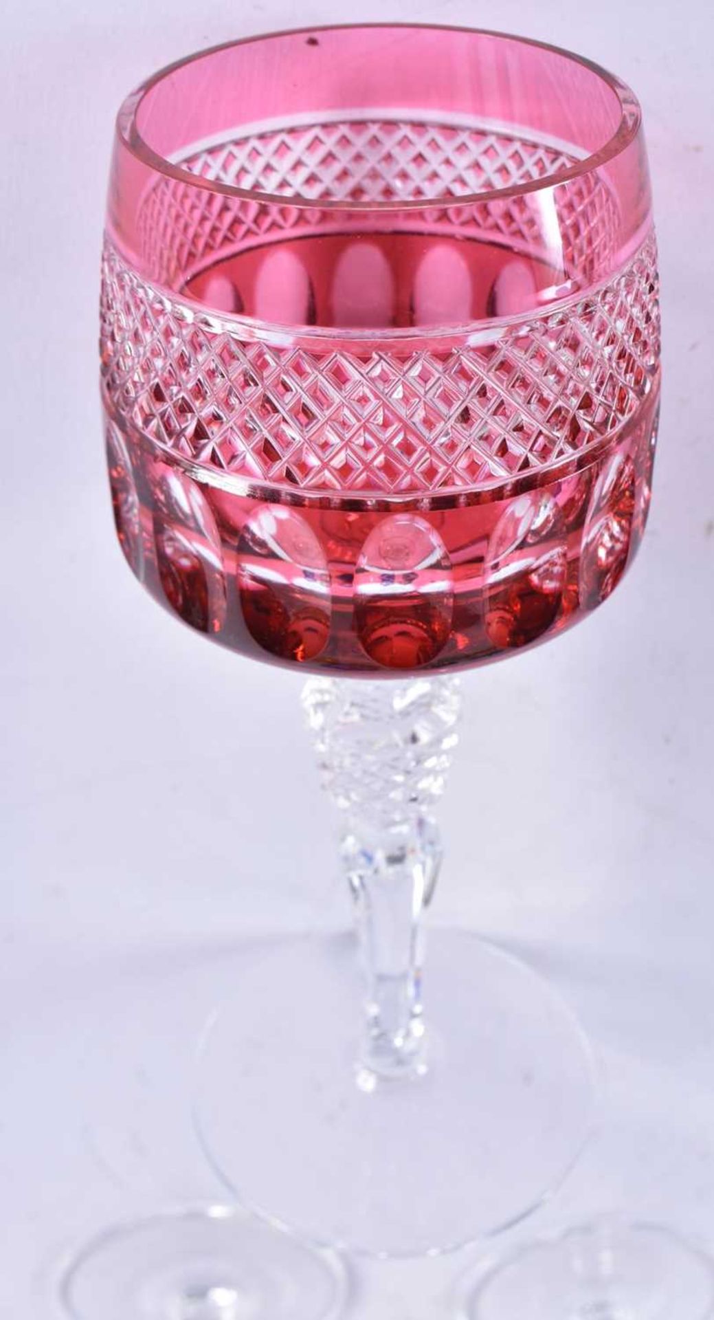 A Set of Twelve Bohemian Czech Cut Color to Clear Crystal Wine Glasses. 20cm x 6.5cm - Image 3 of 4