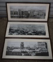A collection of framed prints of Hong kong harbour 23 x 62 cm (3).
