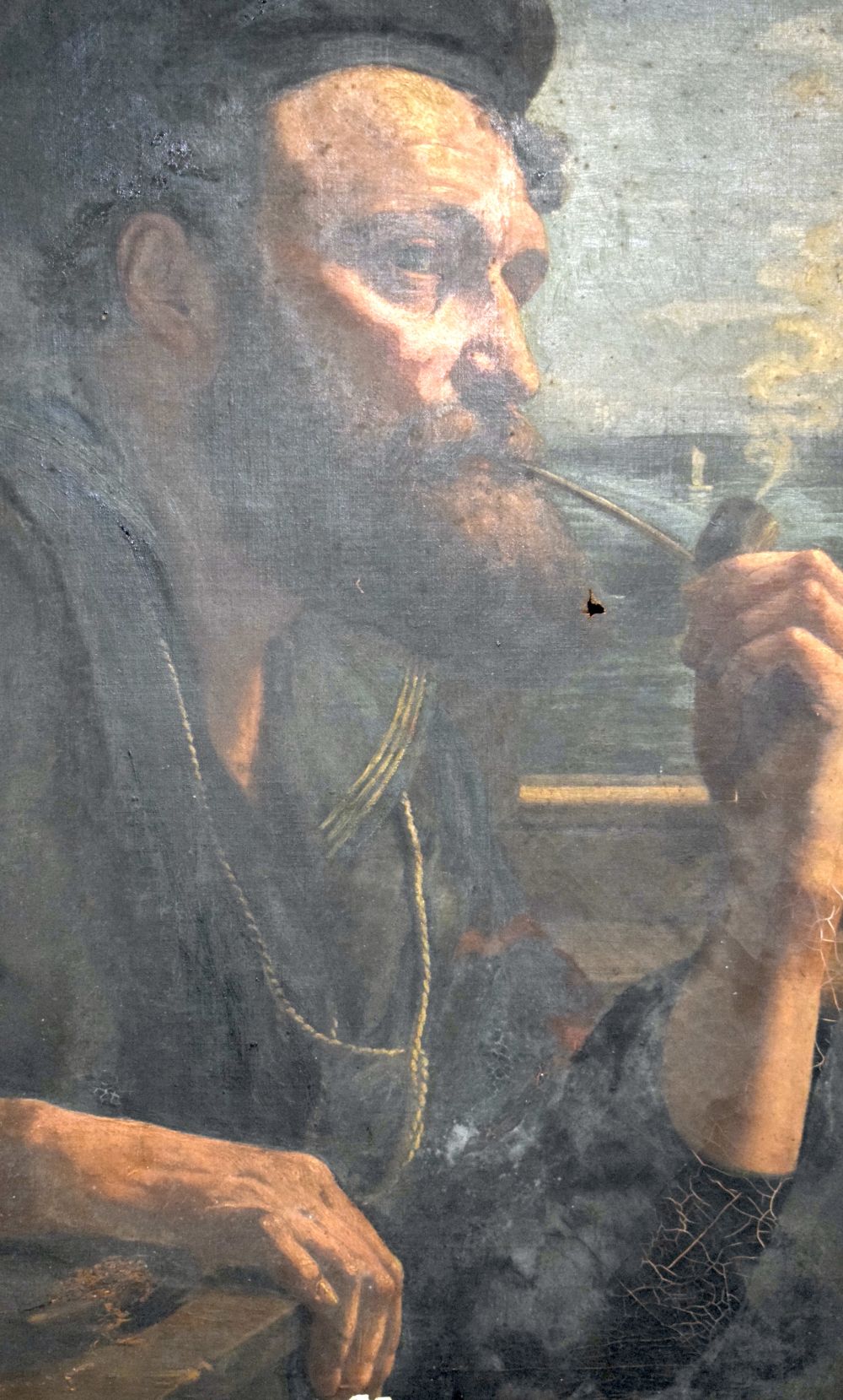 A framed 19th Century oil on Canvas of a Naval sailor smoking a pipe 64 x 49 cm. - Image 2 of 3