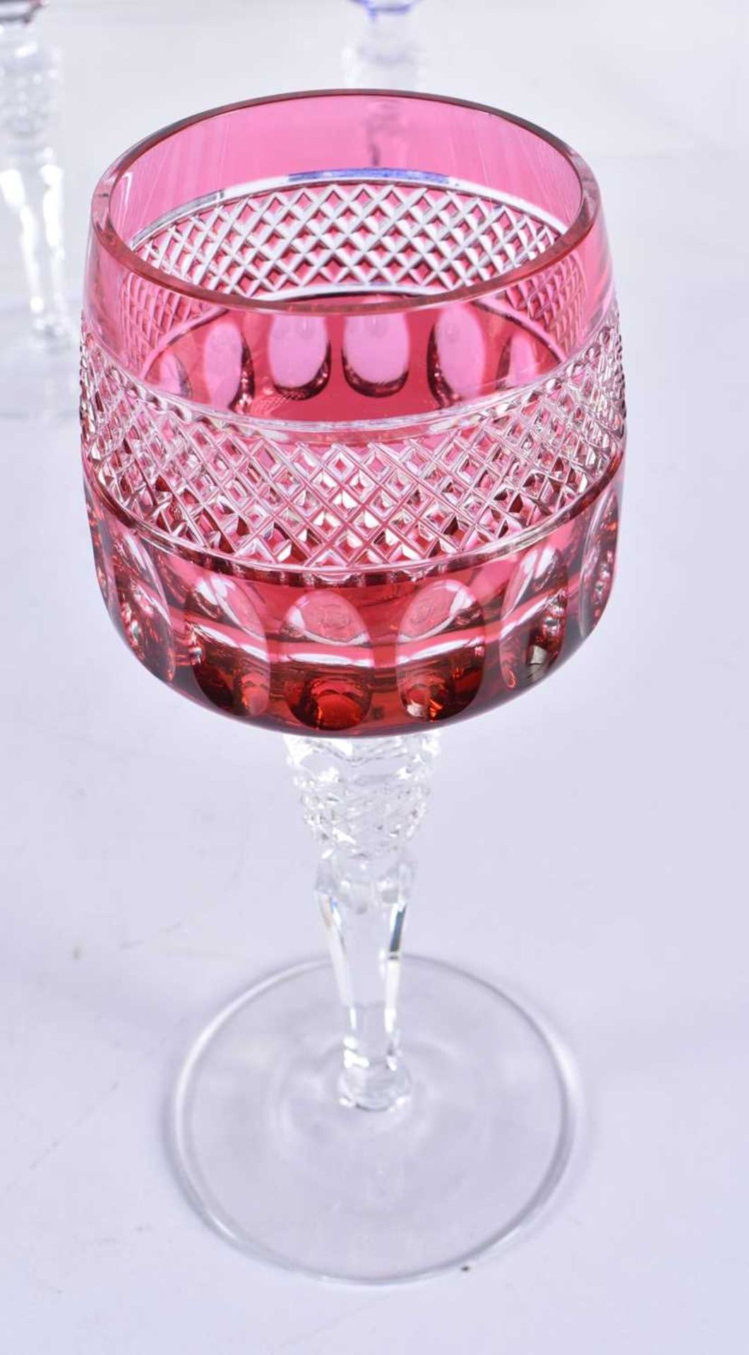 A Set of Twelve Bohemian Czech Cut Color to Clear Crystal Wine Glasses. 20cm x 6.5cm - Image 2 of 4