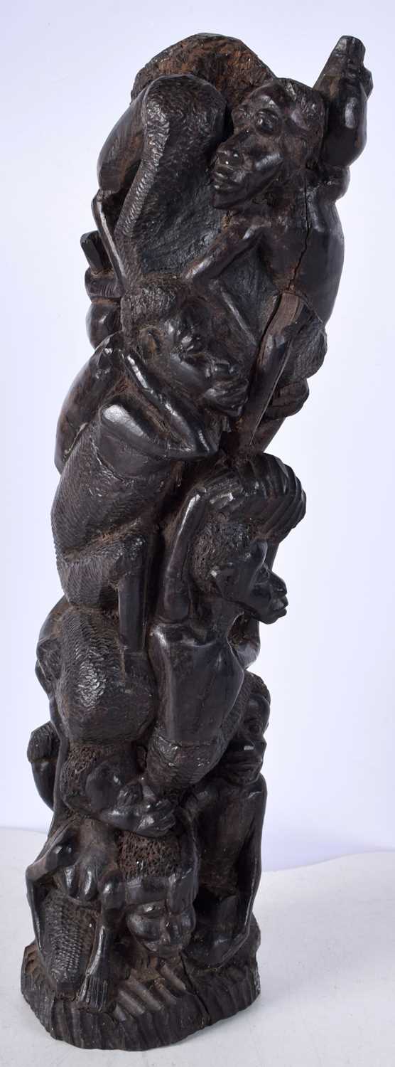 An African Makonde Carved Ebony "Tree of Life " sculpture together with a smaller Tribal carving - Image 4 of 16