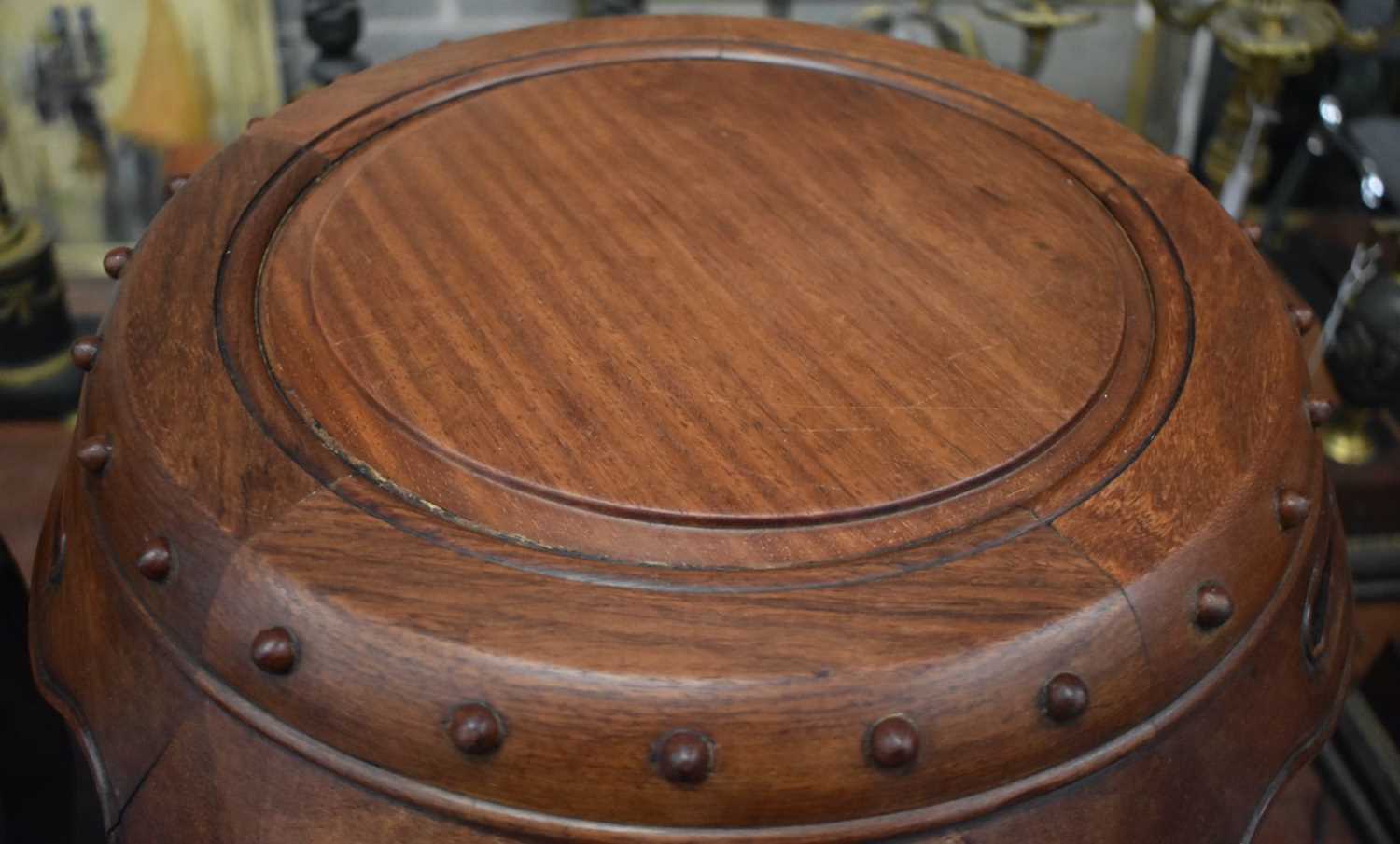 A PAIR OF EARLY 20TH CENTURY CHINESE HARDWOOD DRUM STOOLS. 45cm x 30cm. - Image 4 of 7