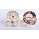 TWO LATE 18TH/19TH CENTURY CHAMBERLAINS WORCESTER CUPS AND SAUCERS one painted with an armorial, the