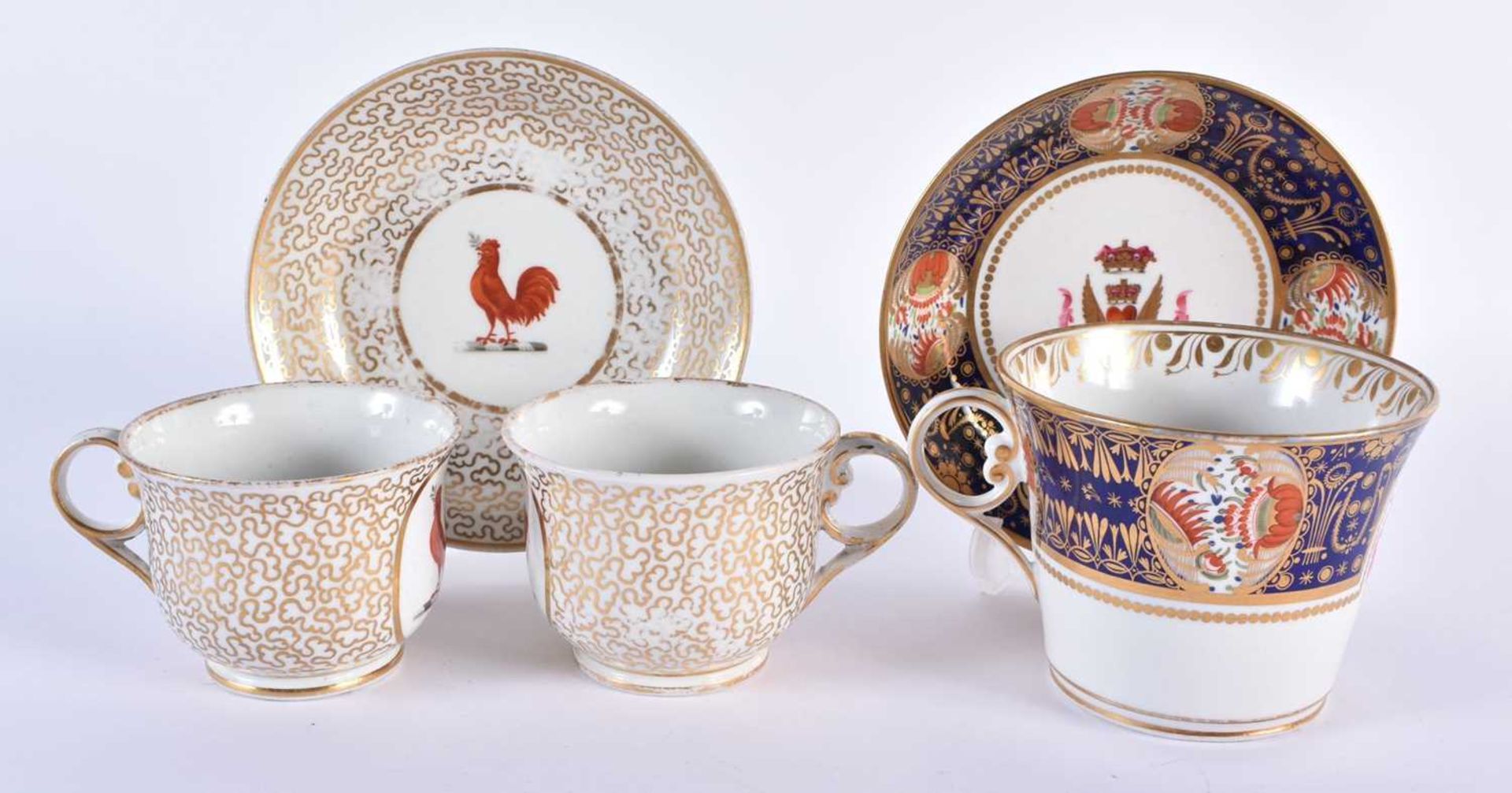 TWO LATE 18TH/19TH CENTURY CHAMBERLAINS WORCESTER CUPS AND SAUCERS one painted with an armorial, the