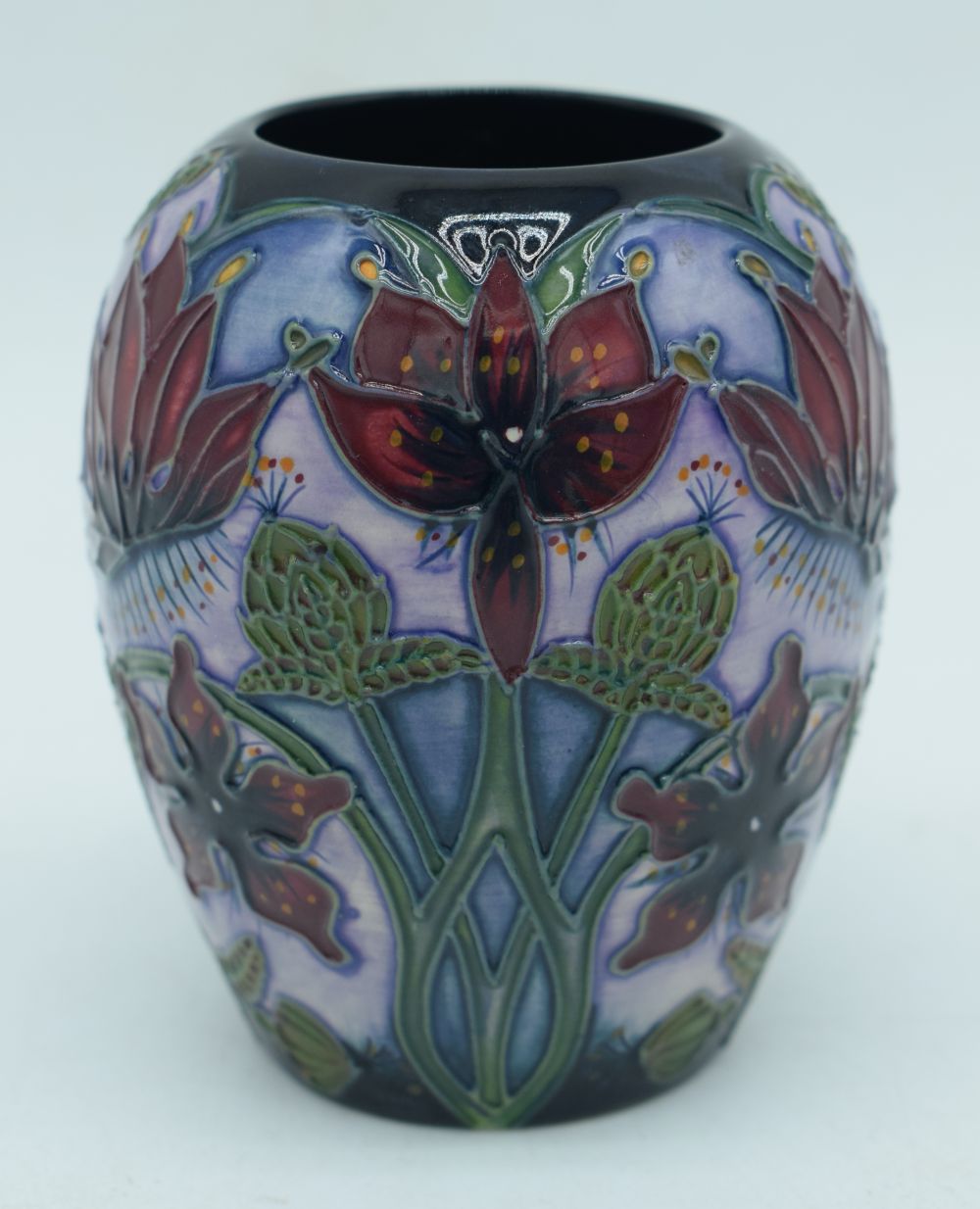 Moorcroft Pottery Vase in the Delonix Pattern, Designed by Shirley Hayes 2003. 9 x 7cm - Image 7 of 8