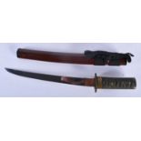 A 19TH CENTURY JAPANESE MEIJI PERIOD RED LACQUERED TANTO DAGGER. 42 cm long.