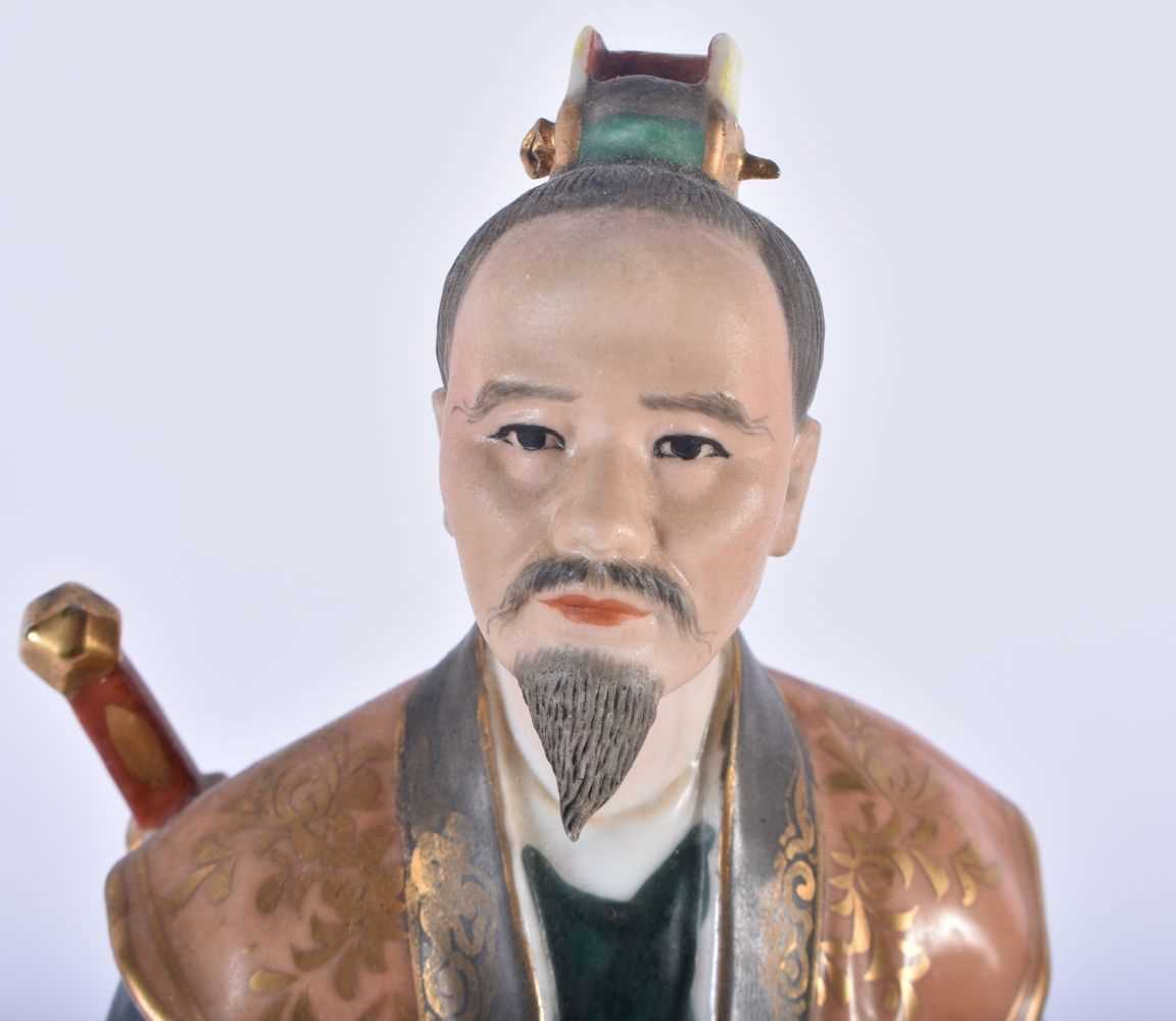 A CHINESE REPUBLICAN PERIOD BISQUE AND ENAMELLED PORCELAIN FIGURE OF A MALE. 30cm high. - Image 2 of 7