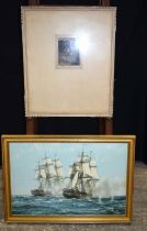 A framed antique print " Breaking the Clod " by J S Clottman together with a framed Print of a battl