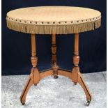 An antique Marsh & Jones Elm side table on castors with an upholstered covered top 62 x 61 cm