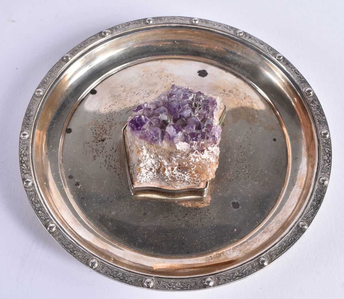 A REID & SONS SILVER AND AMETHYST DISH. 200 grams. 12 cm diameter. - Image 2 of 5