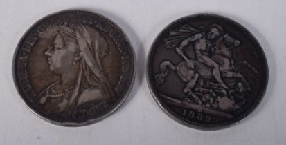 Two Queen Victoria Silver Crowns 1889 & 1893 (2)
