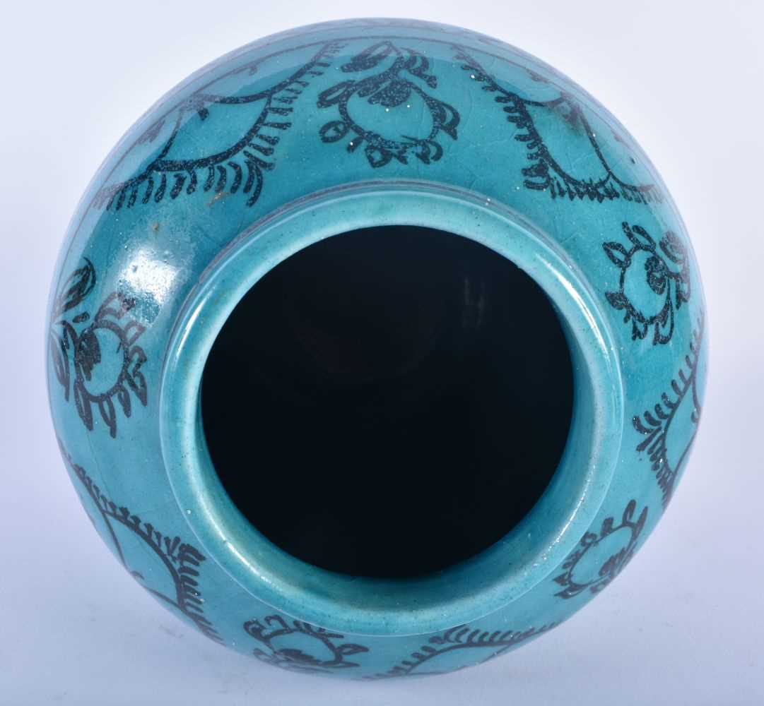 A PERSIAN SAFAVID TURQUOISE GLAZED POTTERY VASE together with a similar bowls. Largest 22 cm x 15 - Image 3 of 7