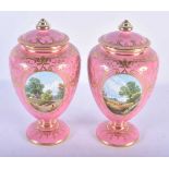 A LOVELY PAIR OF ANTIQUE MINTON PORCELAIN VASES AND COVERS painted with landscapes and maritime