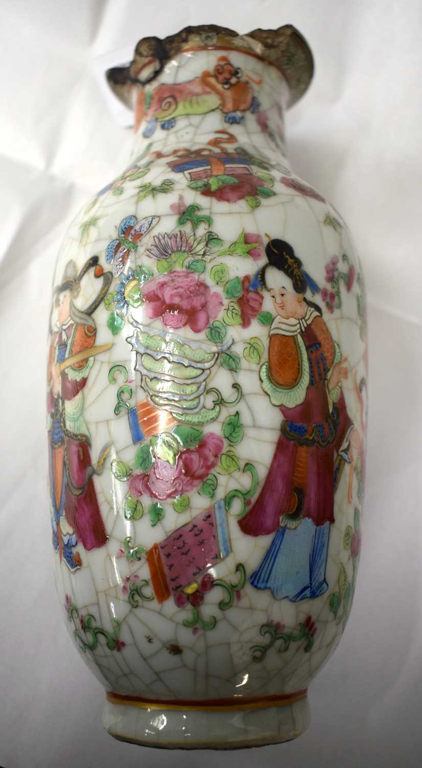 A PAIR OF 19TH CENTURY CHINESE CRACKLE GLAZED FAMILLE ROSE VASES Qing. 24 cm high. - Image 12 of 17