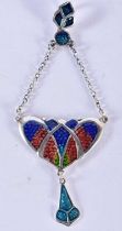 A Silver and Enamel Art Nouveau Style Pendant. Stamped Sterling, 8.2 cm x 3.2 cm, weight 7.9g