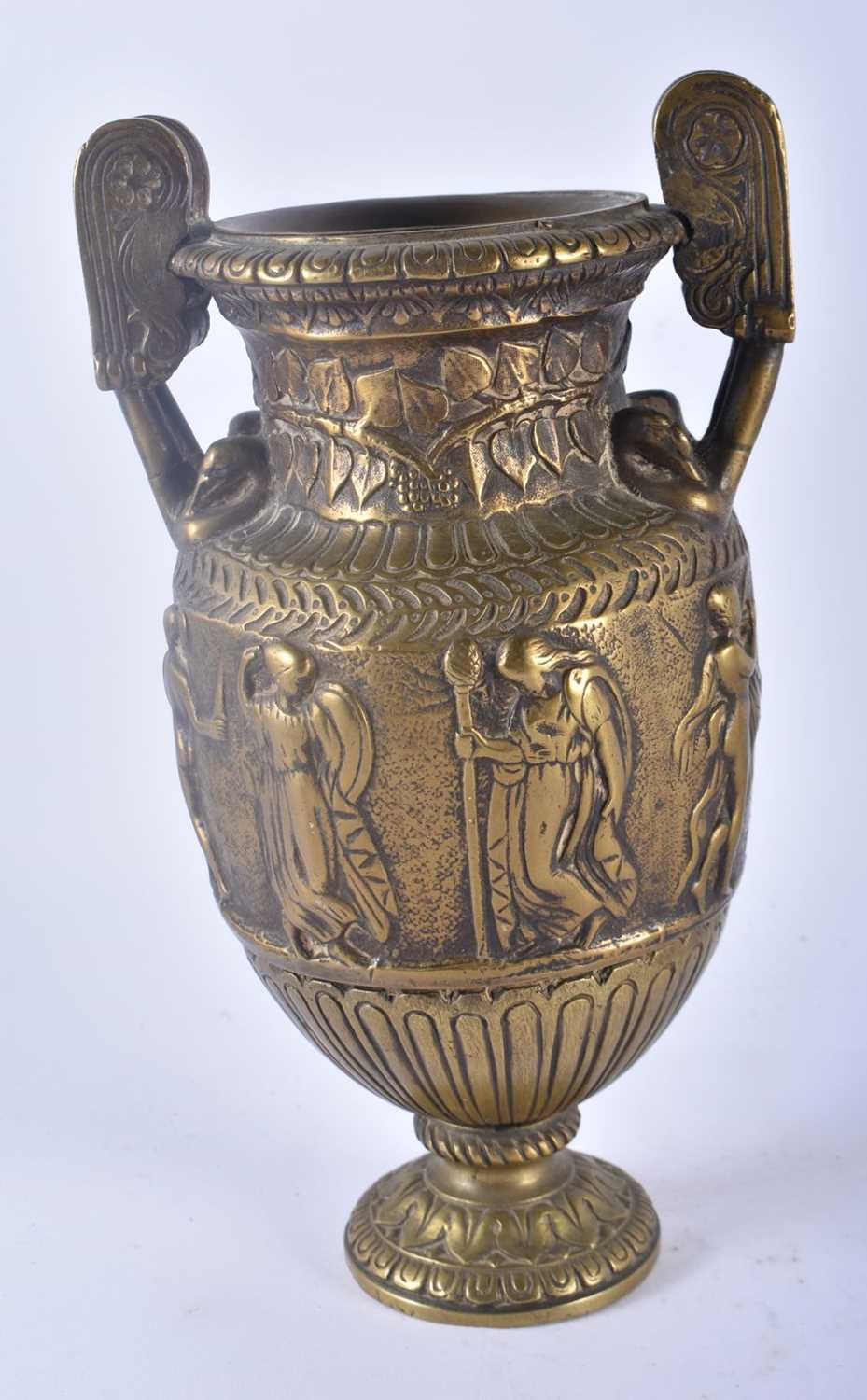 A 19TH CENTURY EUROPEAN GRAND TOUR TWIN HANDLED BRONZE VASE together with a smaller similar - Image 5 of 5
