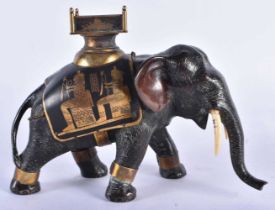 A RARE 19TH CENTURY JAPANESE MEIJI PERIOD EGYPTIAN REVIVAL BRONZE ELEPHANT OKIMONO embellished