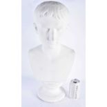 A LARGE CLASSICAL PLASTER COUNTRY HOUSE BUST modelled as Augustus Caesar. 54 cm x 32 cm.