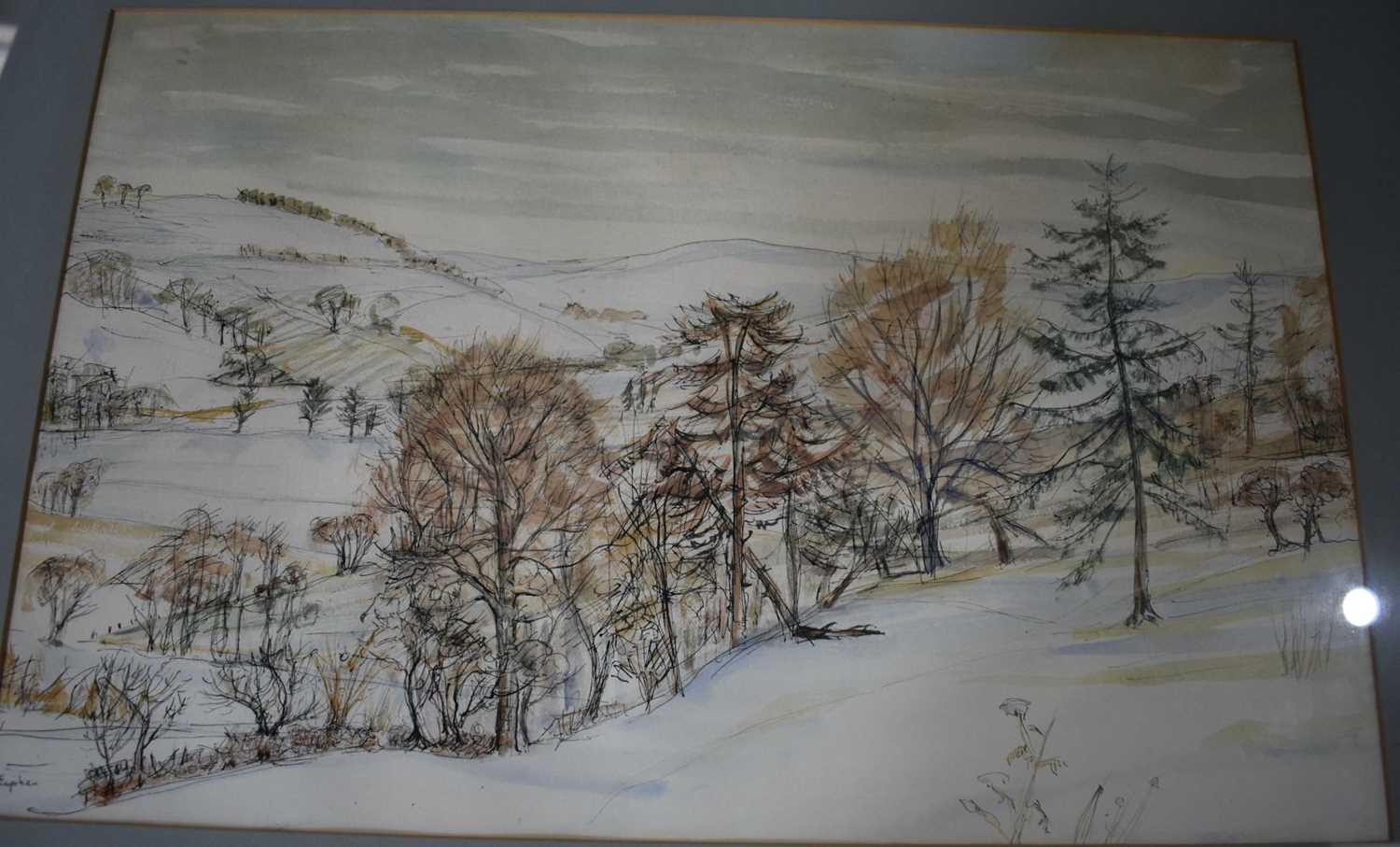 Euphen Alexander (1913-2008) Framed watercolours "On a sunny Hillside" together with "Snow over my - Image 3 of 16