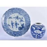 A 17TH CENTURY CHINESE BLUE AND WHITE PORCELAIN PLATE Kangxi, together with a Qing blue and white