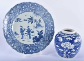 A 17TH CENTURY CHINESE BLUE AND WHITE PORCELAIN PLATE Kangxi, together with a Qing blue and white