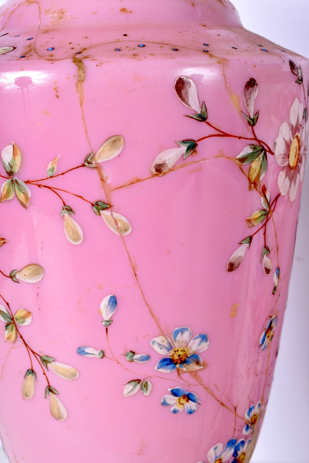 A pair of Opaline vases decorated with birds and foliage together with a Continental porcelain - Image 6 of 6