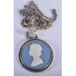 A Cased Silver Coronation Silver Jubilee Wedgwood Cameo Pendant Necklace. Stamped 925, Cameo 3 cm