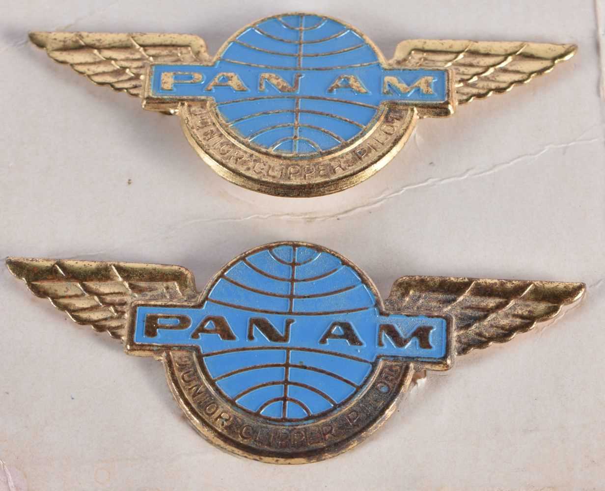 TWO AMERICA PANAM AIRWAYS BADGES. 6 grams. 5.75 cm x 2.25cm.