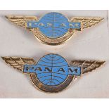 TWO AMERICA PANAM AIRWAYS BADGES. 6 grams. 5.75 cm x 2.25cm.