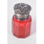 An Edwardian Cranberry Glass Scent Bottle with Silver Top. Hallmarked Birmingham 1903. 4.1cm x 2.5