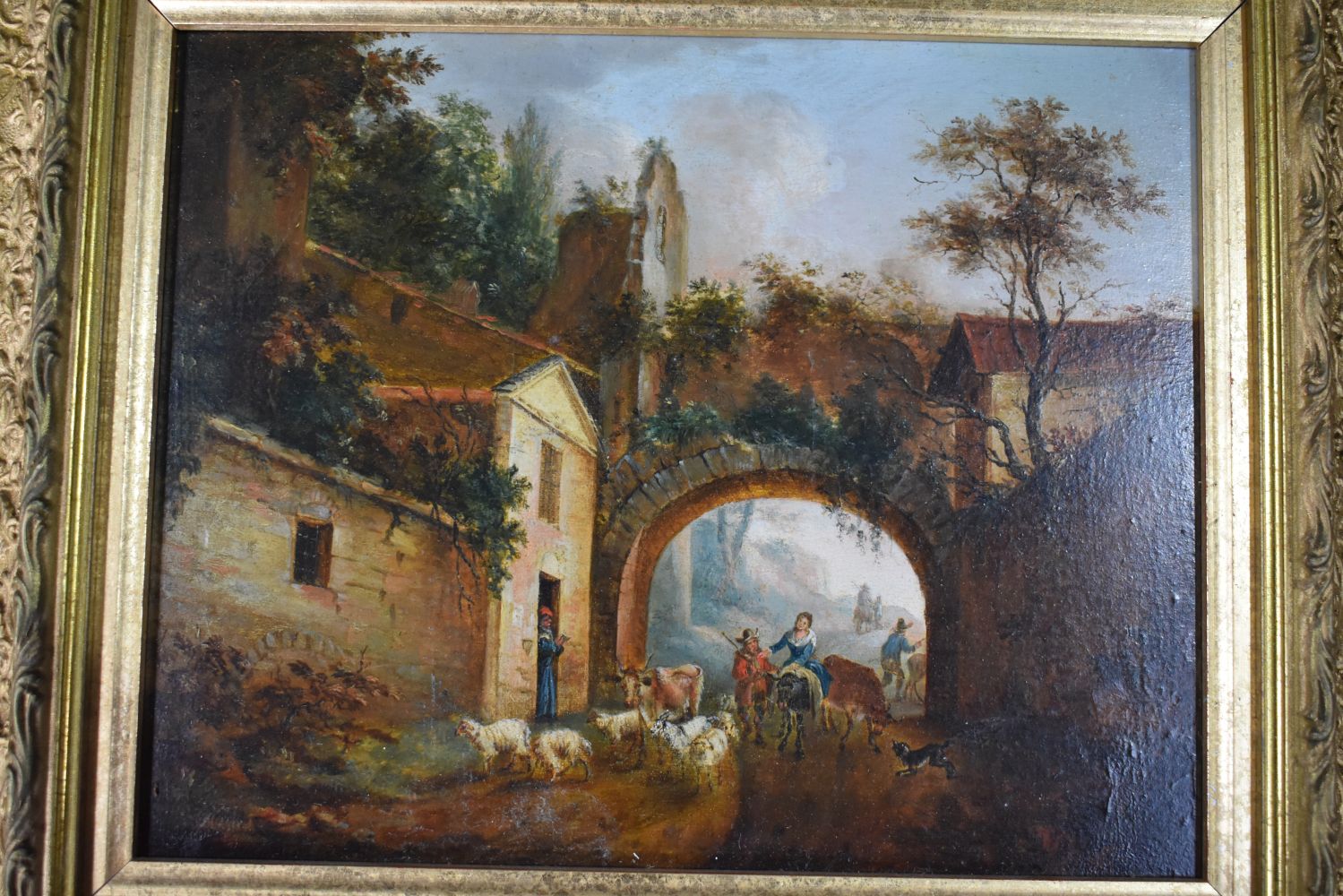 19th Century Oil on board , figures under a bridge 18 x 23 cm - Image 8 of 12