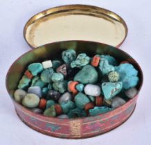 A Tin containing a quantity of Hardstones incl Turquoise, Lapis, Agate etc (qty)