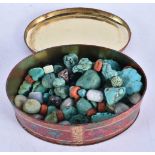 A Tin containing a quantity of Hardstones incl Turquoise, Lapis, Agate etc (qty)