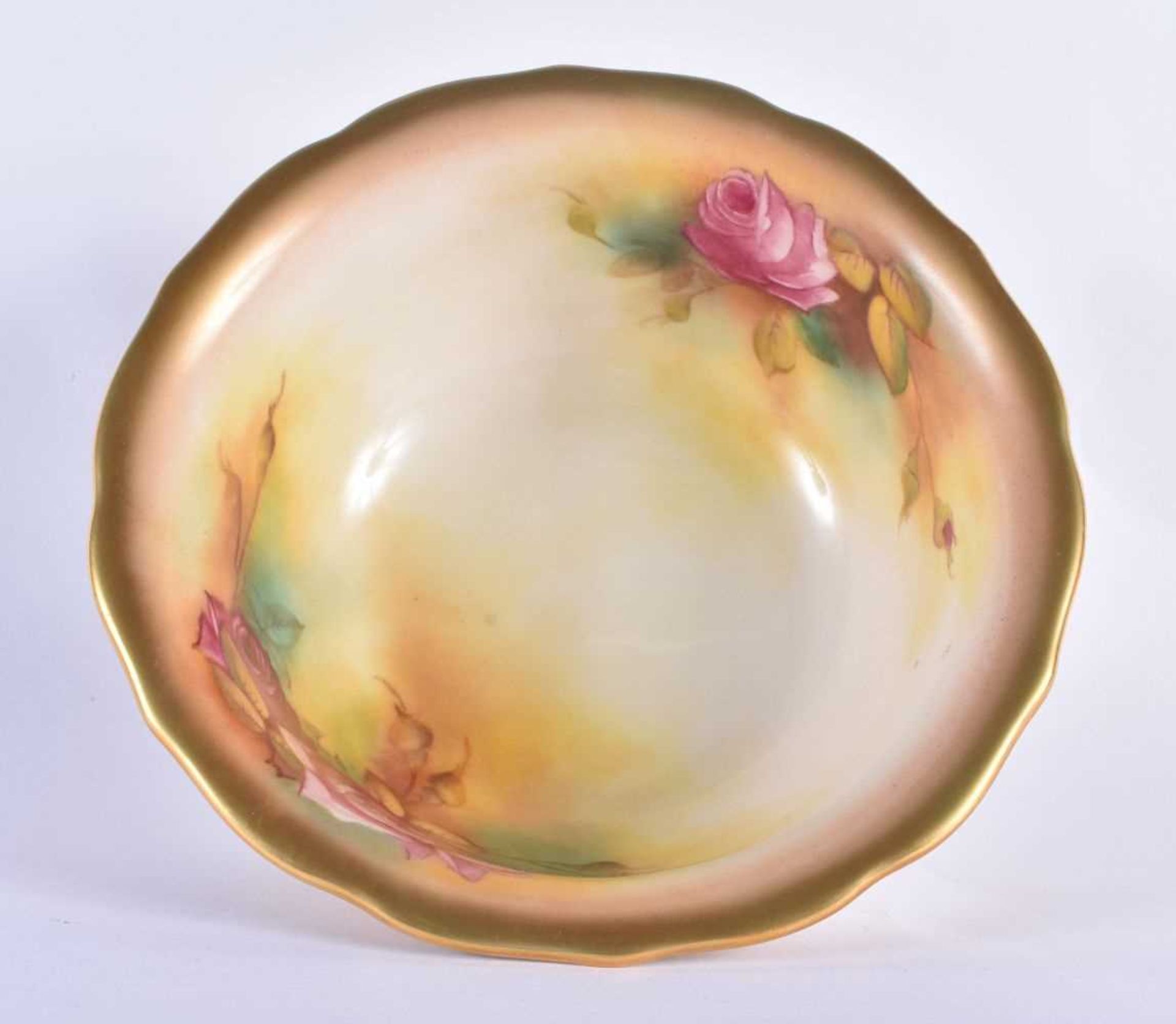 Royal Worcester shaped bowl painted with Hadley style flowers by Mille Hunt, signed, the borders - Image 2 of 3