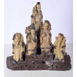 A Large Carved Soapstone Figural Group. 27cm x 27cm x 6 cm